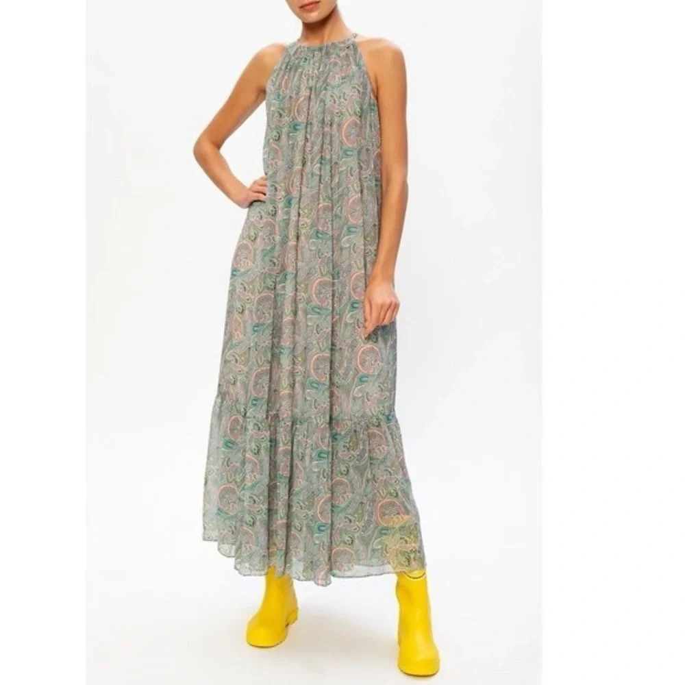 NWOT Allsaints Roma Shahmina Maxi Dress Green Multi Bohemian Casual Women’s 4